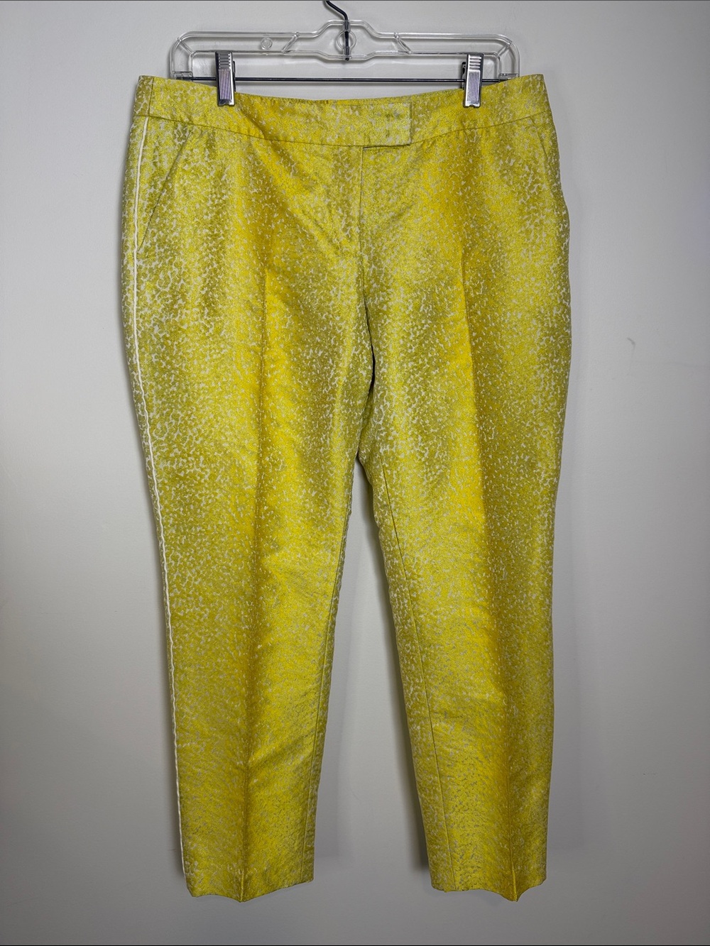 AKRIS PUNTO Frankie Trousers Slim Ankle Pants Jacquard, Yellow / Silver | Sz 6